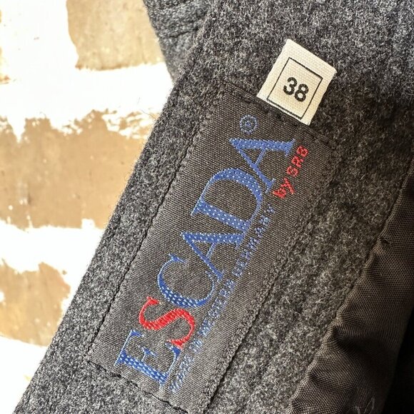 Vintage Escada Midi Skirt A-line Wool Charcoal Gray Leather Trim Size 38 EUC - Picture 4 of 13